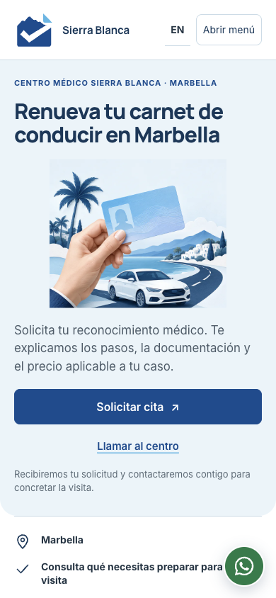 Vista móvil de la web de Sierra Blanca